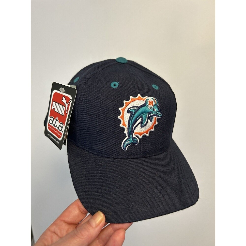 Vintage 90s Miami Dolphins Puma NFL Snapback Hat Navy Blue NOS Logo Cap Football - Picture 6 of 12